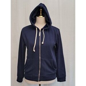 J.Crew Velour Lined Hoodie Sweatshirt Zip Up Vintage Fleece Navy AG894 Size XS
